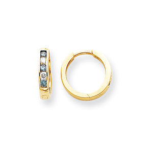 14k Yellow Gold Blue Diamond Hoop Earrings
