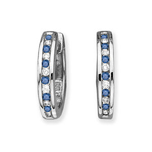 Blue Diamond Huggie Earrings 14k White Gold