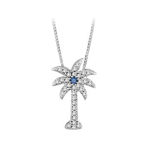 Single Blue Diamond Palm Tree Pendant 14k White Go