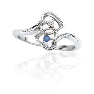 Two Heart .06 Carat Blue Diamond Ring
