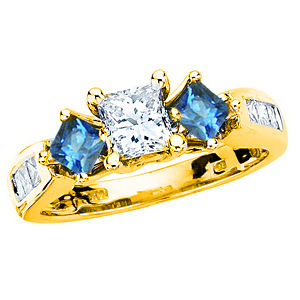 1.5 Carat Total Weight Three Stone Blue Diamond Ring