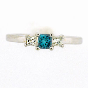 Exquisite Three Stone Blue Diamond Engagement Ring