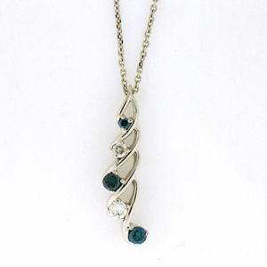 Blue and White Diamond Pendant 14k White Gold