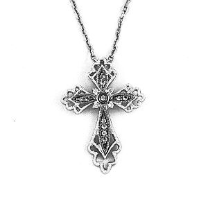 White Topaz and Diamond Black Cross Pendant