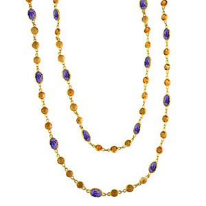Carnival Long Chain Citrine and Amethyst Necklace