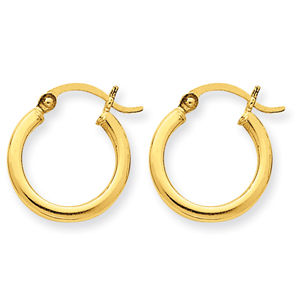 14k Yellow Gold Polished Round Hoop Earrings