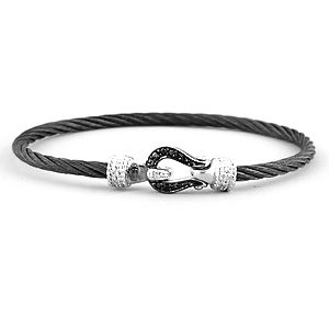 Black Stainless Steel Bracelet Black and White Diamonds