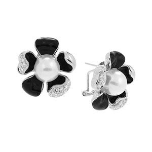 Belle Etoile Pearl Collection Daisy Black Earrings