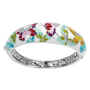 Belle Etoile Butterfly Kisses White Enamel Bangle