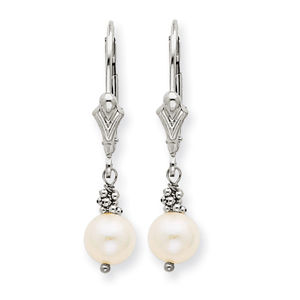 14k White Gold Cultured Pearl Leverback Earrings
