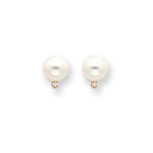 14k 7mm Pearl AA Diamond Earrings