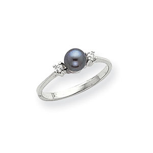 14k White Gold 5mm Black Pearl Diamond Ring