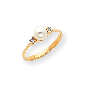 14k 5mm Pearl Diamond Ring