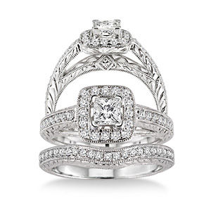 14K White Gold 7/8 Carat Diamond Wedding Set