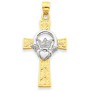14k Two Tone Claddagh Cross Pendant