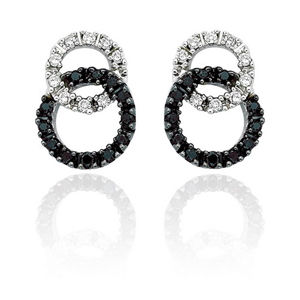 Double Circle Black and White Diamond Earrings