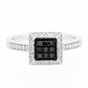 14k White Gold Black Diamond Cluster Ring