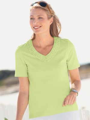 Ruffle-Trim V-Neck Tee