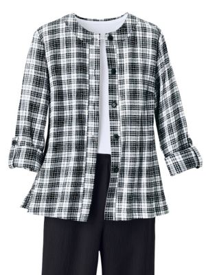 Crinkle Plaid Roll-Tab Shirt