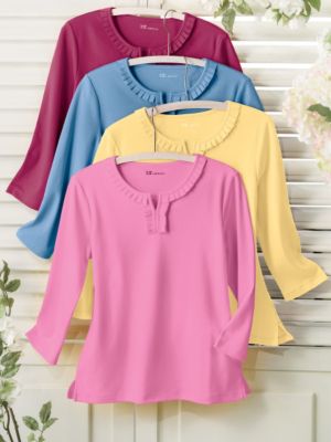 Pleated Split-Neck Tee
