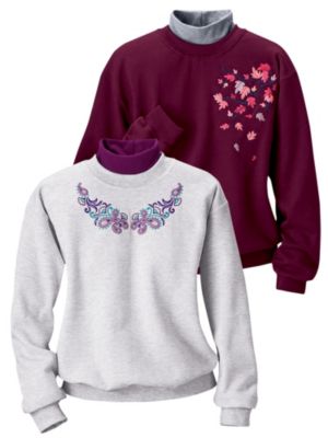 Embroidered Turtleneck Sweatshirts