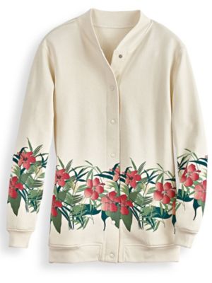 Floral Border Print Fleece Jacket