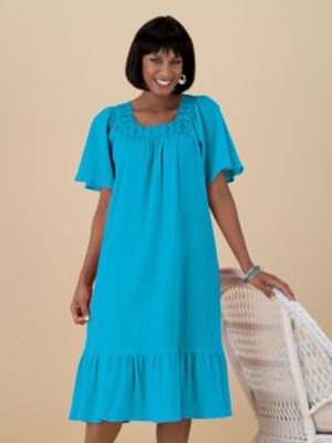 Vicki Wayne® Crinkled-Cotton Gauze Dress