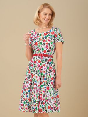 Floral-Print Dress with Belt From Signature Collection by Vicki Wayne®