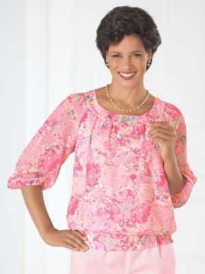 Pastel Floral-Print Chiffon Blouse by Judy Bond™