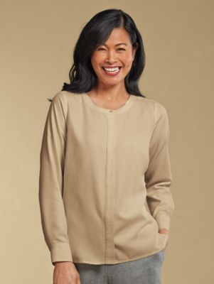 silk collarless blouse