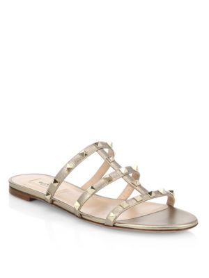 Valentino - Rockstud Metallic Leather Cage Slides