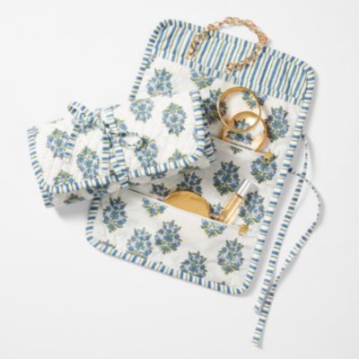 Block Print Quilted Travel Jewelry Roll Up | Mark and Graham