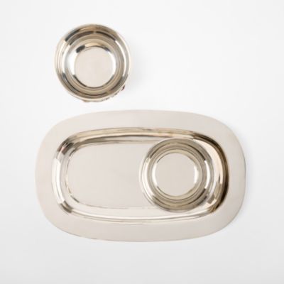 Silver and Leather Horsebit Serving Set