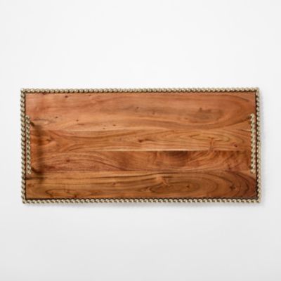 Beaded Brass and Wood Cheese Board with Handles