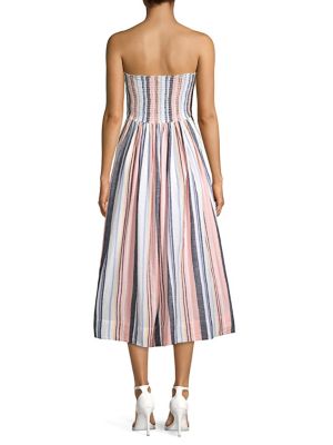 lilah cotton pleated strapless midi dress