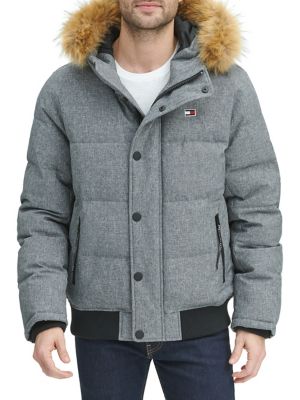 tommy hilfiger arctic cloth faux fur trim long parka