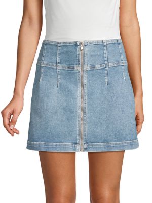 zip front denim mini skirt