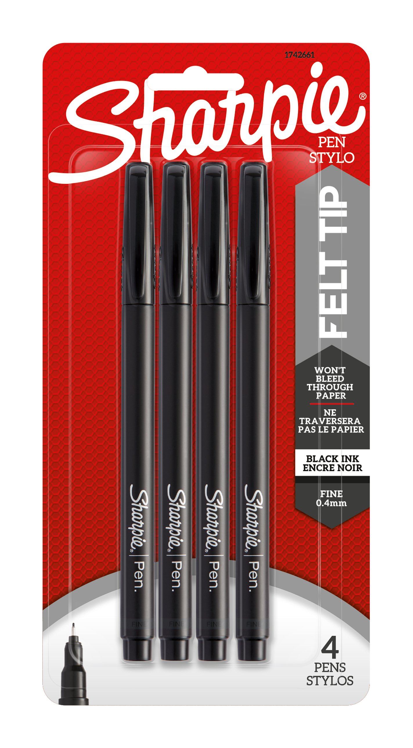  SHARPIE Felt Tip Pens, Fine Point (0.4mm), Black, 12