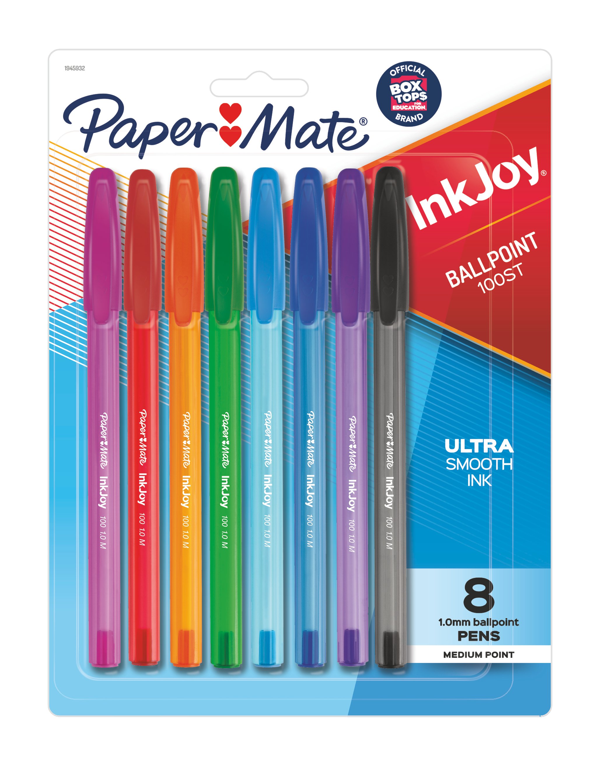 Black Ink Paper Mate InkJoy 100ST Ballpoint Stick Pens Pack of 8 Medium Point 