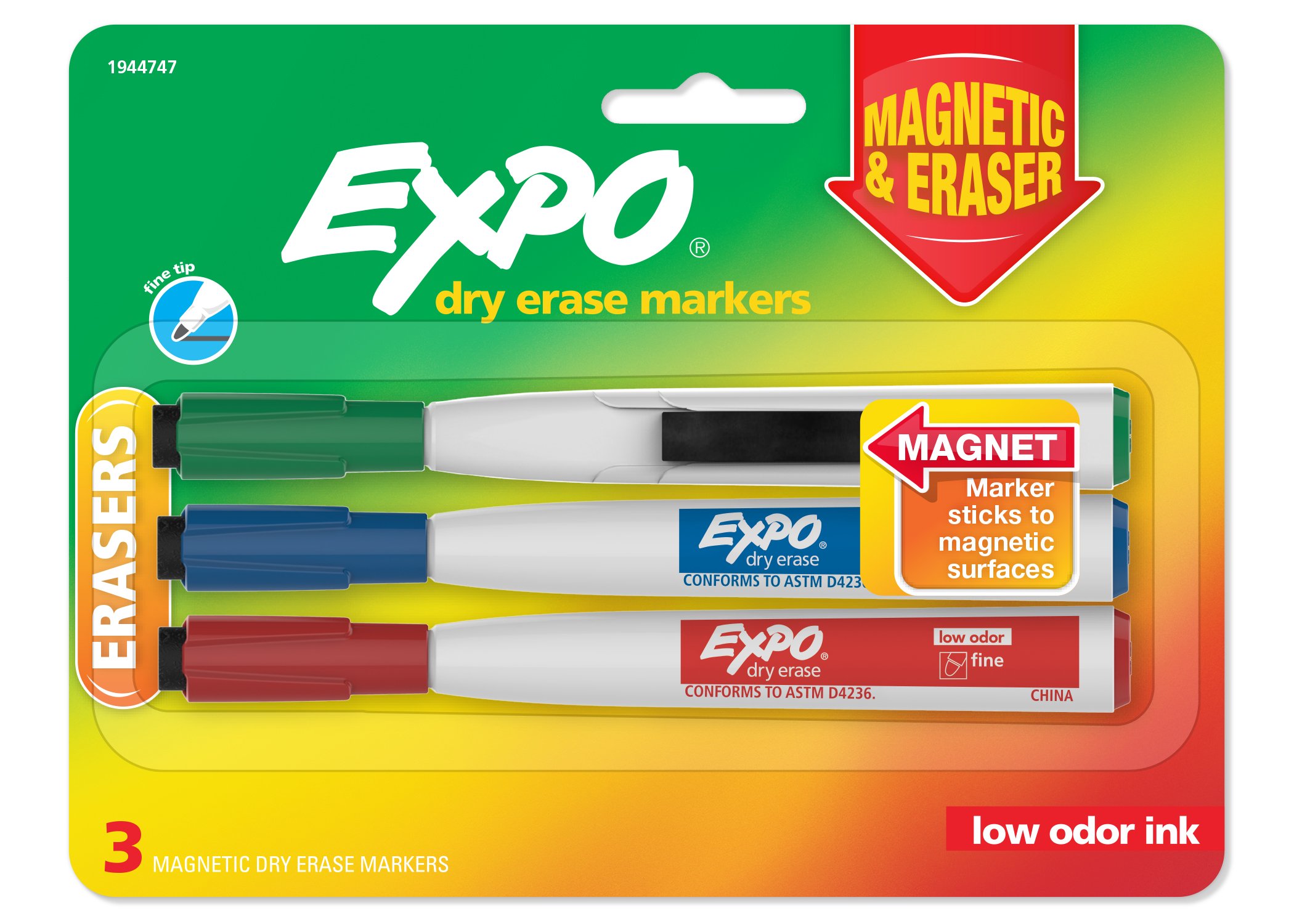  EXPO Magnetic Dry Erase Markers with Eraser, Fine Tip