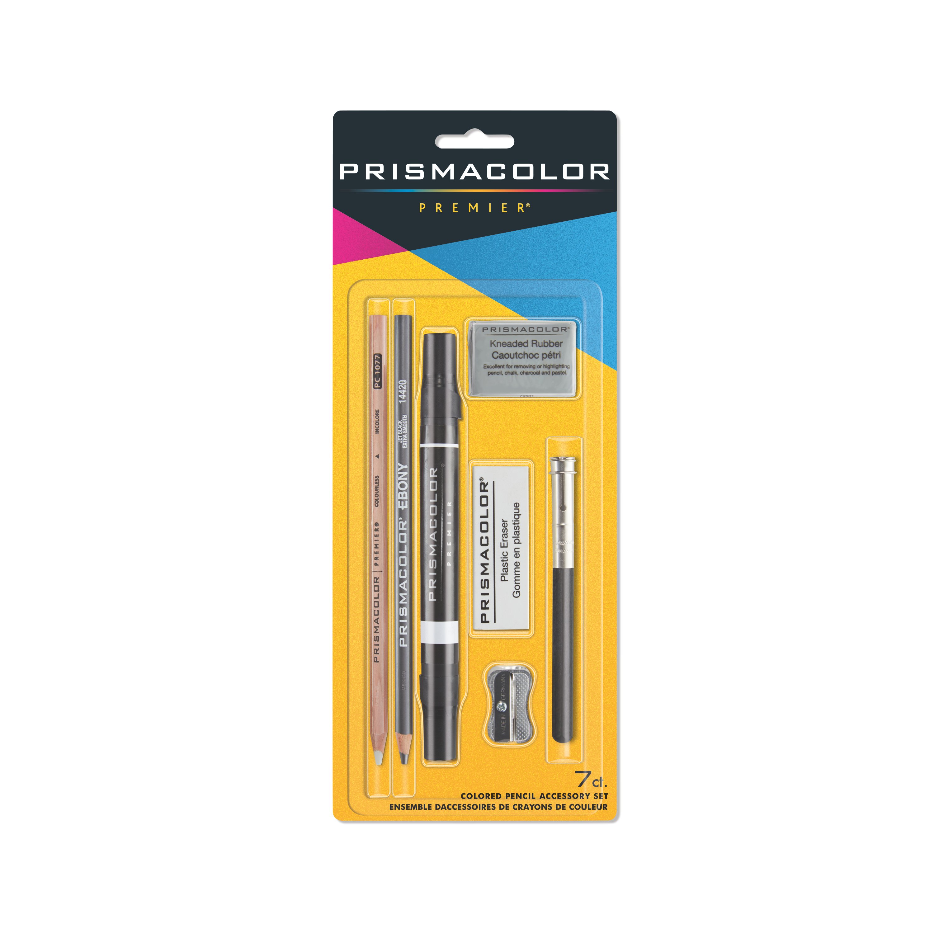 Prismacolor Premier Accessory Set, Includes Colorless Blender Pencils (6  Piece), Premier Pencil Sharpener(1 Piece) & Magic Rub Erasers (3 Piece) 