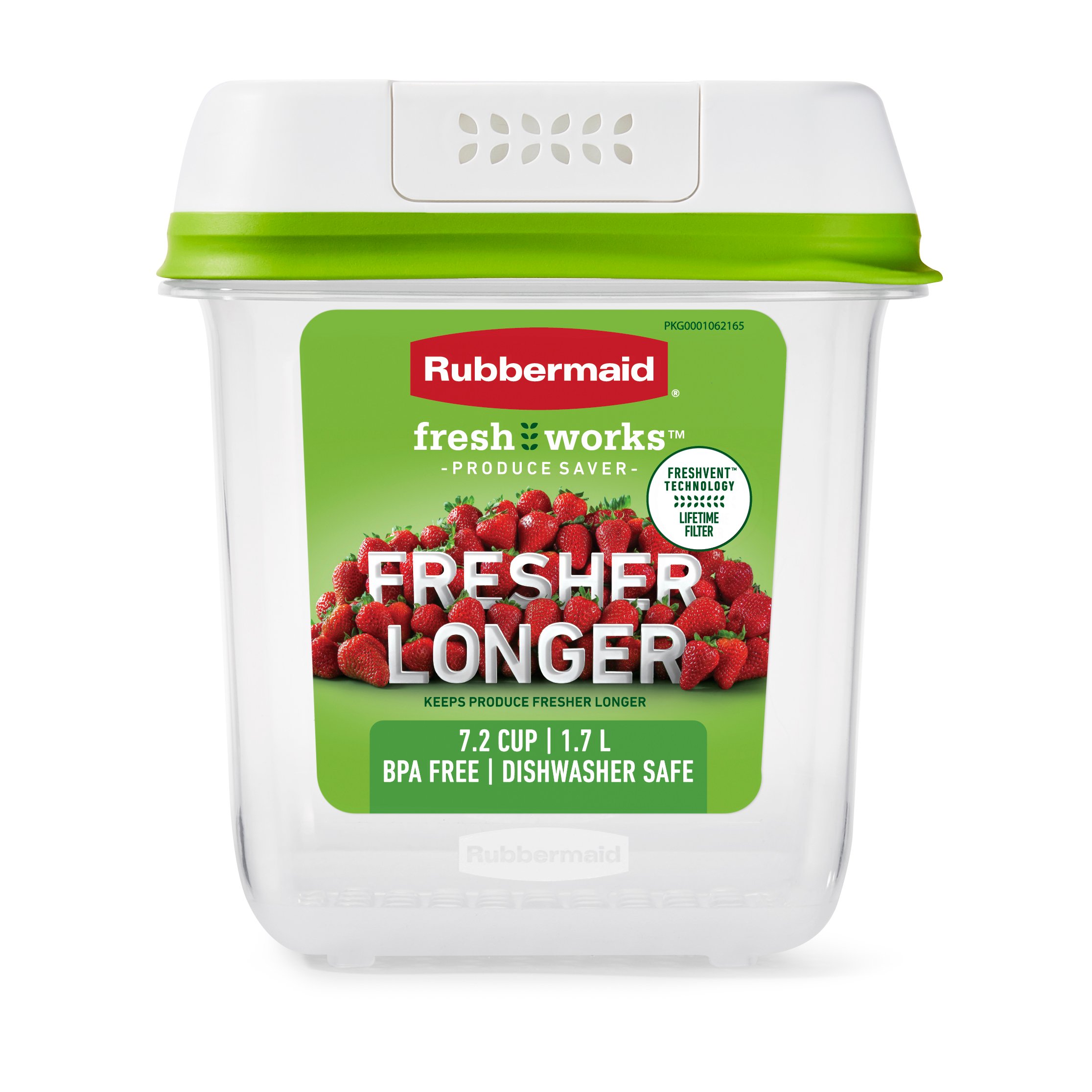  Rubbermaid 4-Piece Produce Saver Containers for Refrigerator  with Lids for Food Storage, Dishwasher Safe, Clear/Green