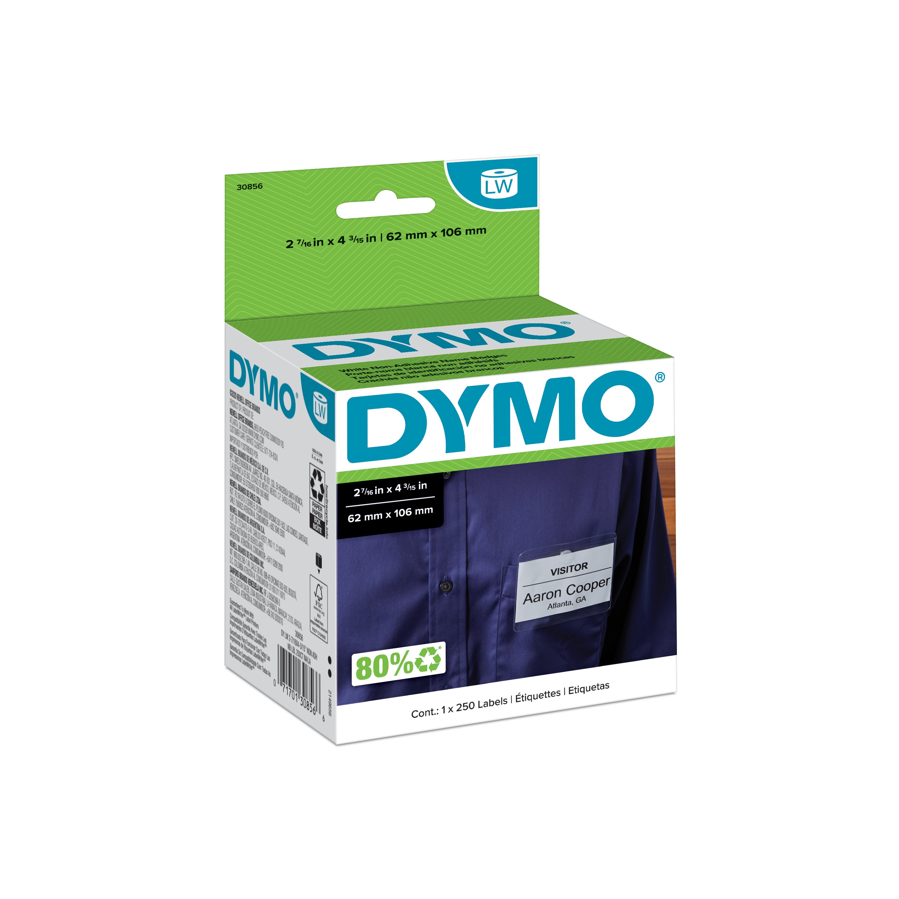 White 0.56 Width x 2 Length Dymo File Folder Labels Direct Thermal 260 / Roll 260/Roll 