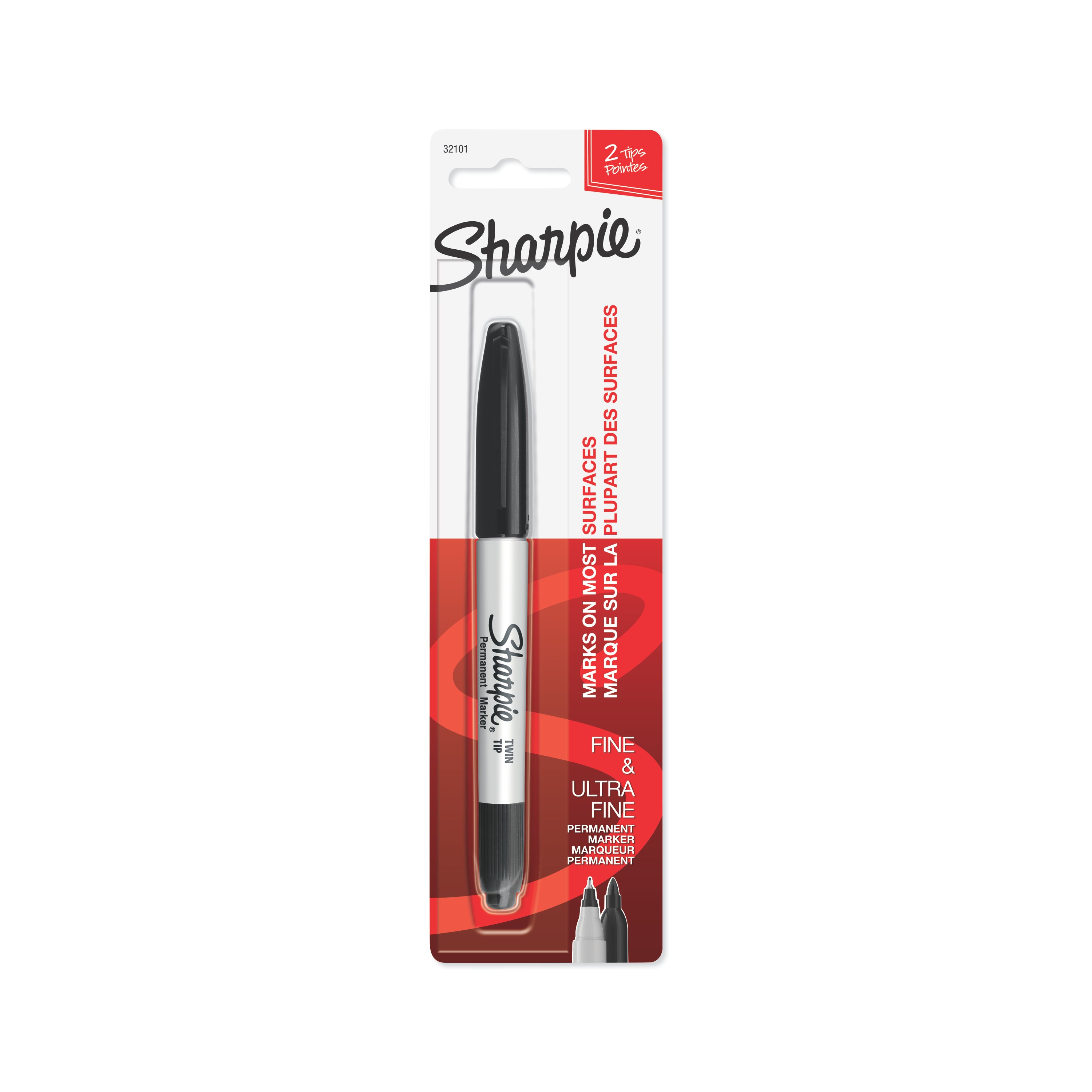 Sharpie 32001 Twin-Tip Black Fine and Ultra-Fine Point Permanent Marker -  12/Pack