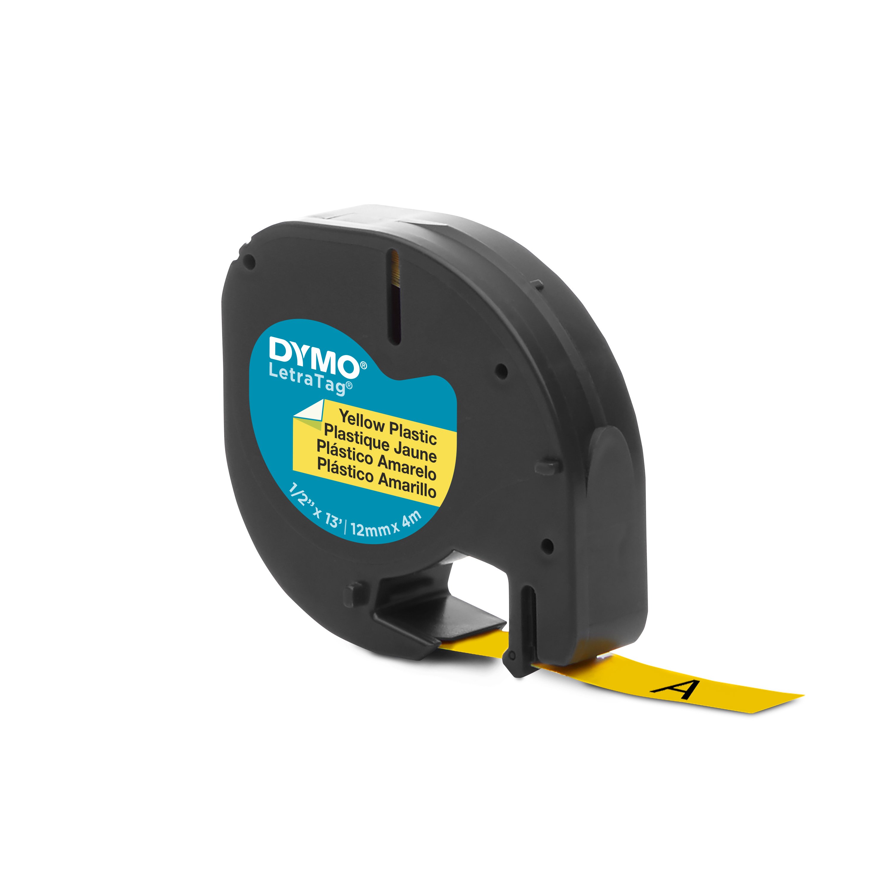 DYMO Labeling Tape for LetraTag Label Makers, Black Print on Blue Labels,  1/2 x 13' Roll 