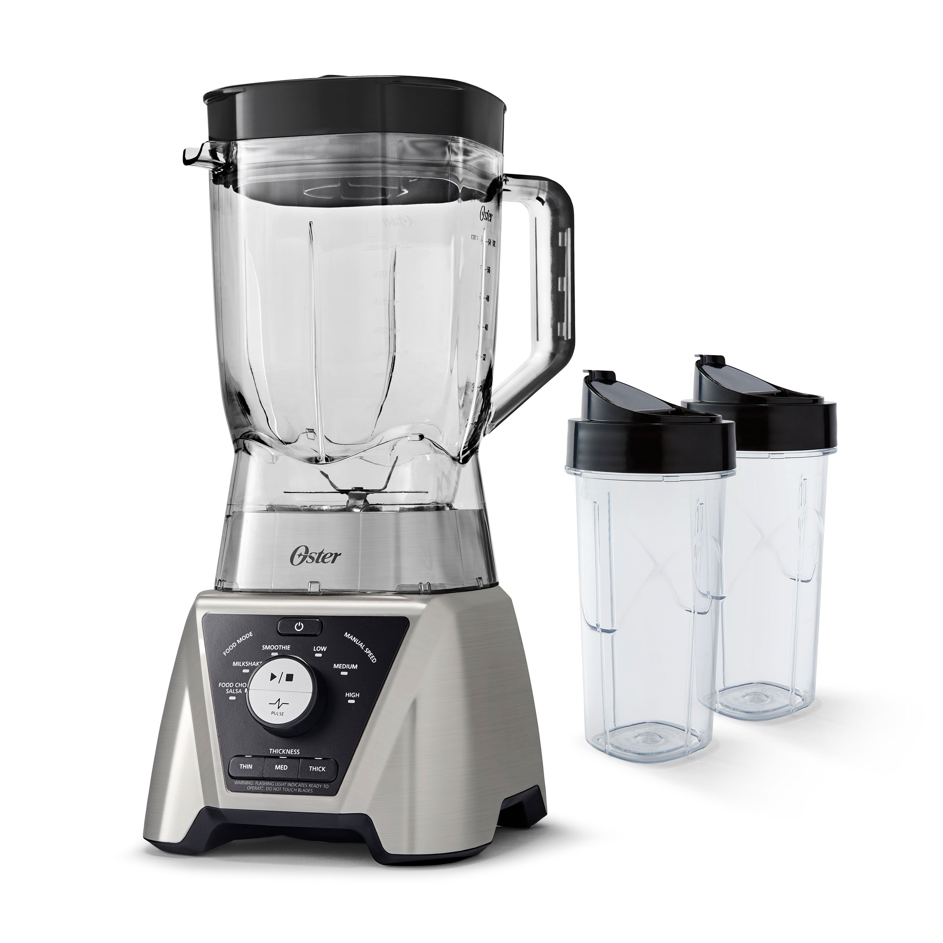 Oster® Pro 1200 Blender with 3 Pre-Programmed Settings, Blend-N-Go™ Cup and  5-Cup Food Processor, Brushed Nickel