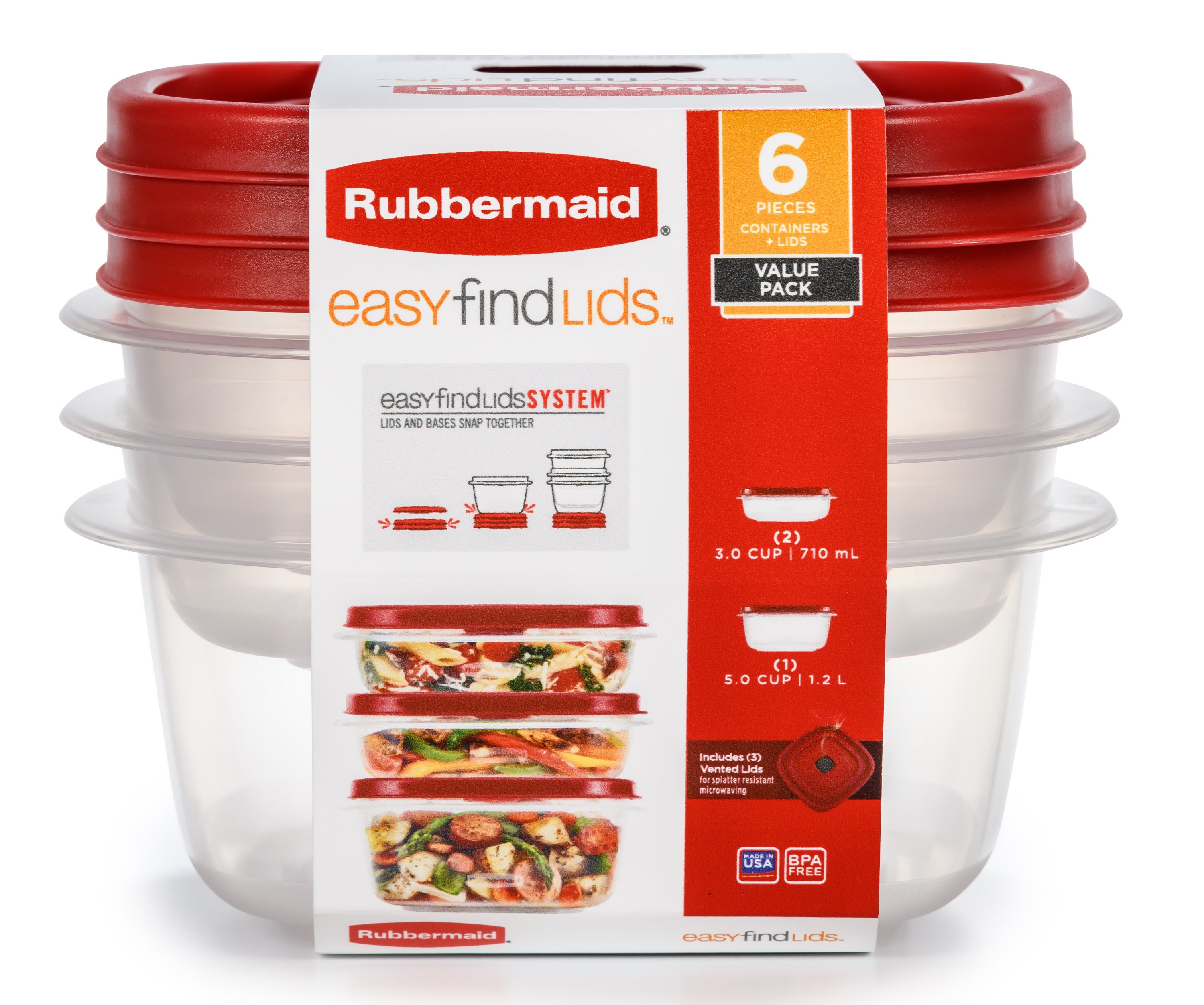 Rubbermaid Easy Find Lid Square 1/2-Cup Food Storage Container 6 Pack