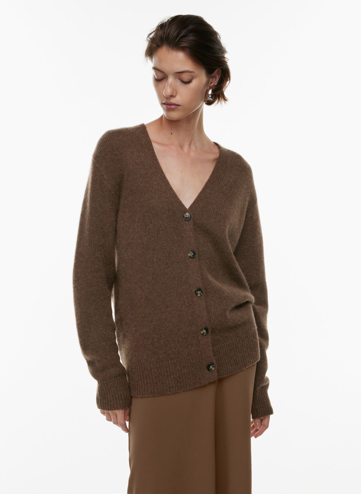 Wilfred Women's Luxe Cashmere Parco Sweater in Heather Cocoa Bean size XS