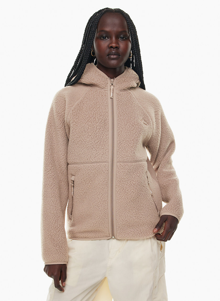 Tna Women's Polartec Thermal Pro Zip Hoodie Sweatshirt in Warm Taupe size 2XS