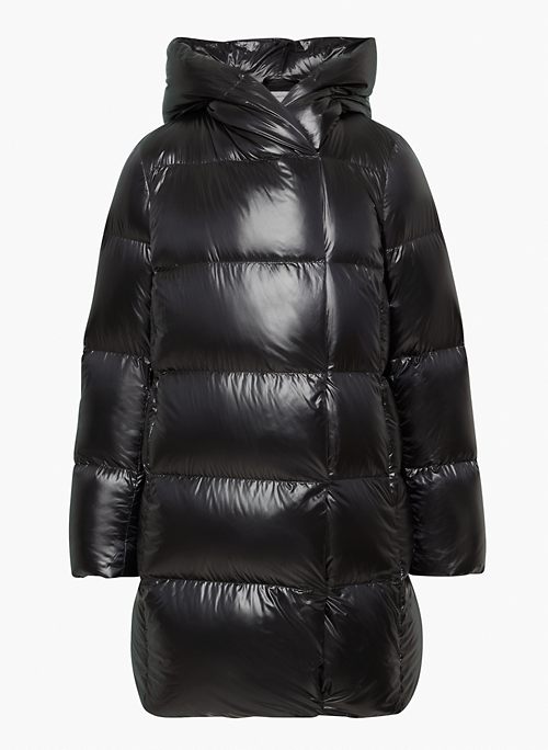 THE DUVET PUFFER MID - Mid-length wrap-front goose-down puffer jacket